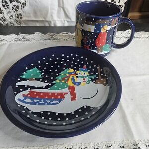 1989 Lillian Vernon Christmas Mug and Snack Plate 7.5" Japan